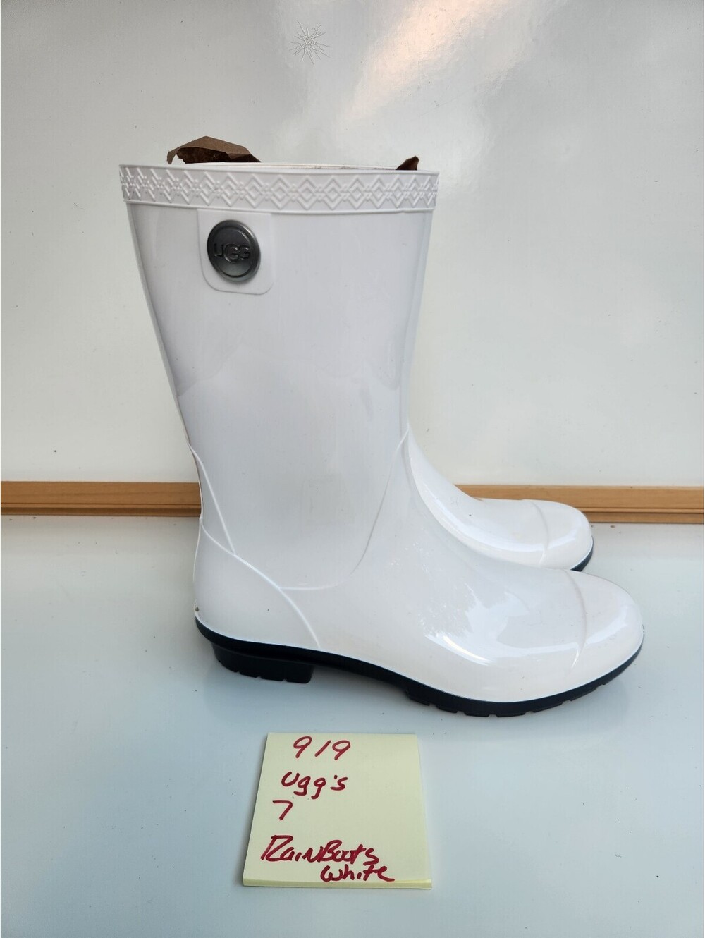 UGG Sienna White Rubber Waterproof Mid Calf Rain Boots Women's Size 7 New NWOT